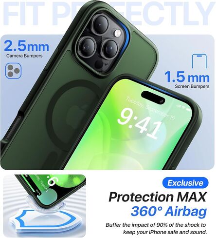 Magnetic Shockproof for iPhone 16 Pro Max Case, Skin-friendly[Compatible with MagSafe] [Military-Grade Drop Protection]Anti-Yellow Translucent Slim Cover for iPhone 16 Pro Max Phone Case, Black in Saudi Arabia