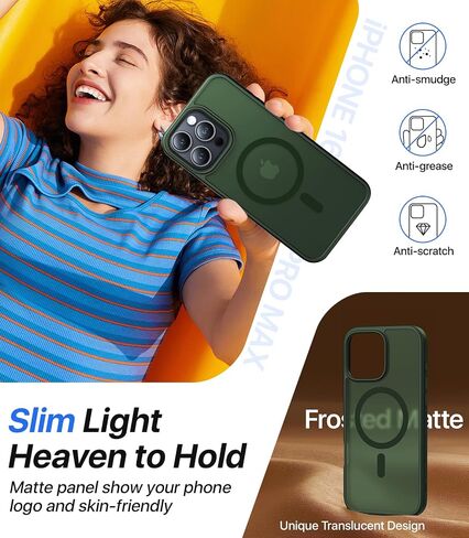 Magnetic Shockproof for iPhone 16 Pro Max Case, Skin-friendly[Compatible with MagSafe] [Military-Grade Drop Protection]Anti-Yellow Translucent Slim Cover for iPhone 16 Pro Max Phone Case, Black in Saudi Arabia