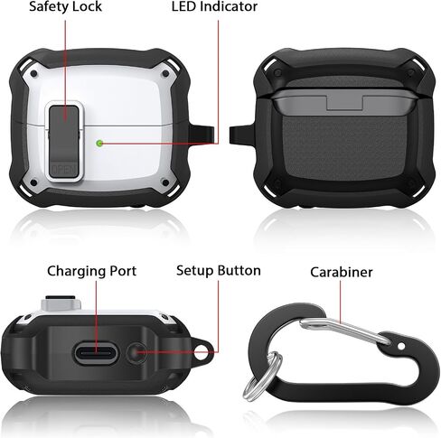 AIRSPO Compatible with Samsung Galaxy Buds 3 Case & Galaxy Buds 3 Pro Case with Cleaner kit, Military Hard Case with Lock for Samsung Galaxy Buds3 Wireless Charging Cases, Black in Saudi Arabia