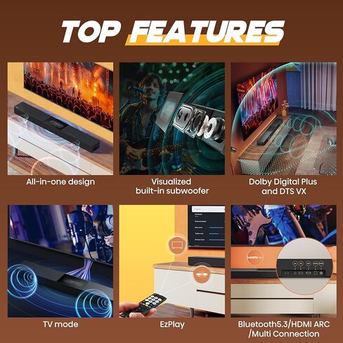 Hisense A620 2.1ch All-in-one Sound Bar with Built-in Subwoofer, 240W, DTS Virtual: X, Dolby Dightal Plus, Bluetooth 5.3, Roku TV Ready, HDMI ARC/AUX/USB, Ez Play, Black (A620, 2024 Model) in Kuwait