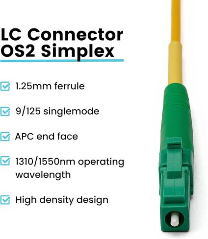 trueCABLE LC to LC OS2 Fiber Patch Cable, 3m (9.84ft), APC Polish, 200GB Singlemode (SM) Simplex 9/125um, Riser Rated (OFNR), UL Listed, Replacement Internet Fiber Cable, 1pc, Yellow in Kuwait