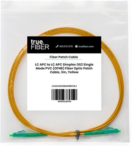 trueCABLE LC to LC OS2 Fiber Patch Cable, 3m (9.84ft), APC Polish, 200GB Singlemode (SM) Simplex 9/125um, Riser Rated (OFNR), UL Listed, Replacement Internet Fiber Cable, 1pc, Yellow in Kuwait