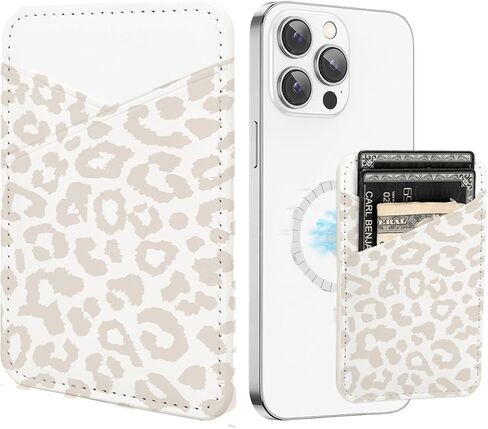 حامل بطاقات المحفظة المغناطيسية المحدثة من uCOLOR - متوافق مع MagSafe لسلسلة iPhone 15/14/13/12 Pro Max، محفظة هاتف مغناطيسية لظهر الهاتف مع فتحة بطاقتين Apple Mag Safe Walle (بيج ليوبارد) in Kuwait