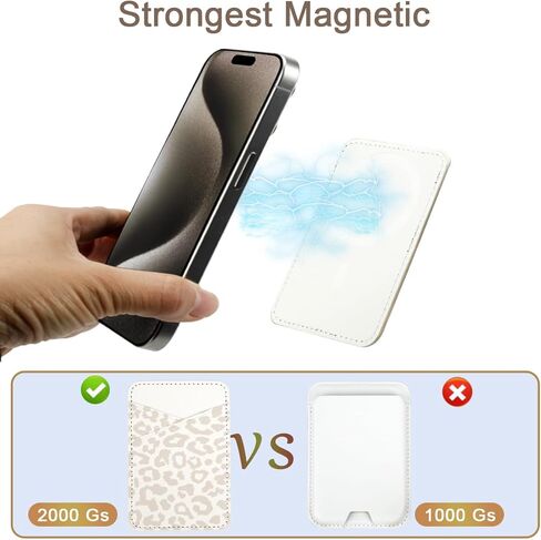 حامل بطاقات المحفظة المغناطيسية المحدثة من uCOLOR - متوافق مع MagSafe لسلسلة iPhone 15/14/13/12 Pro Max، محفظة هاتف مغناطيسية لظهر الهاتف مع فتحة بطاقتين Apple Mag Safe Walle (بيج ليوبارد) in Kuwait