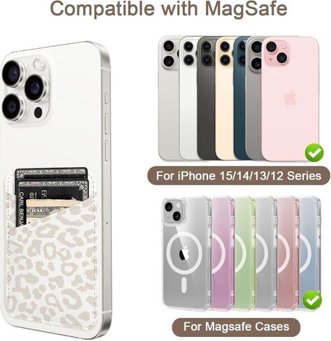 حامل بطاقات المحفظة المغناطيسية المحدثة من uCOLOR - متوافق مع MagSafe لسلسلة iPhone 15/14/13/12 Pro Max، محفظة هاتف مغناطيسية لظهر الهاتف مع فتحة بطاقتين Apple Mag Safe Walle (بيج ليوبارد) in Kuwait