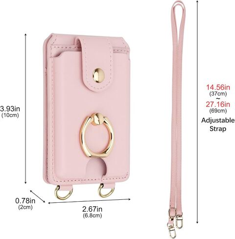 DOB SECHS Phone Wallet Stick on, Strong Adhesive Slim Credit Card Holder Sleeve for Cellphone with Detachable Crossbody Strap, Cell Phone Grip Ring Stand Compatible with Most Smartphones, Black in Saudi Arabia