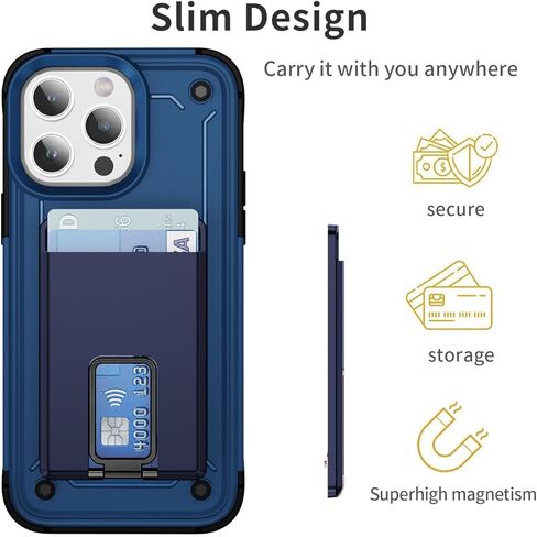 حامل بطاقات الهاتف الخلوي بمحفظة مغناطيسية متوافق مع حافظة Magsafe المدمجة بمقبض معدني للهاتف ومسند لسلسلة iPhone 15/14/13/12 (ذهبي وردي شفاف) in Kuwait