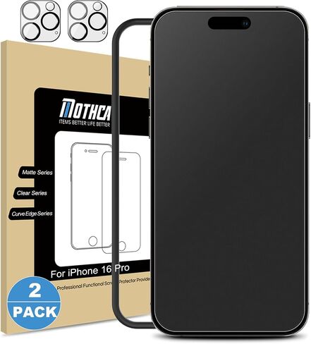 واقي شاشة زجاجي غير لامع من Mothca لهاتف iPhone 16 Pro [6.3 بوصة] + عبوتين من واقي عدسة الكاميرا، حافظة مضادة للوهج ومضادة لبصمات الأصابع، طبقة زجاجية مقواة صديقة للبيئة، خالية من الفقاعات، ناعمة كالحرير in Kuwait