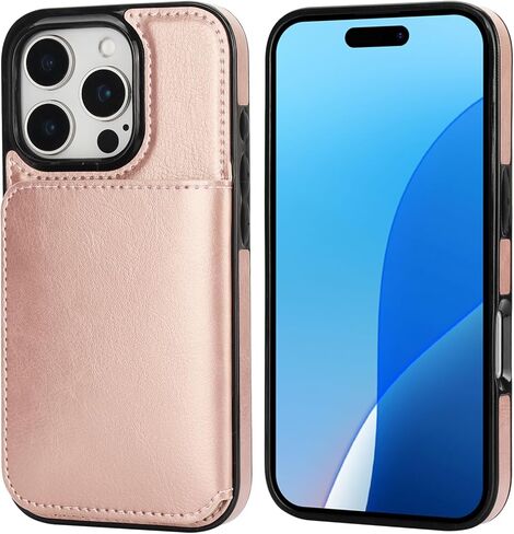 KIHUWEY متوافق مع حافظة محفظة iPhone 16 Pro وحامل بطاقات الائتمان، ومسند من الجلد الفاخر ومشبك مغناطيسي مخفي وغطاء واقٍ متين مقاوم للصدمات لهاتف iPhone 16 Pro 6.3 بوصة (أسود) in Kuwait