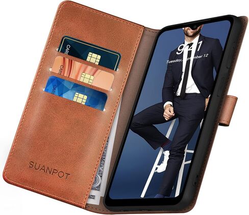 جراب محفظة SUANPOT لهاتف Samsung Galaxy A14 5G مع حامل بطاقة الائتمان RFID، غطاء واقٍ من جلد البولي يوريثان قابل للطي للنساء والرجال لهاتف Samsung A14 (بني فاتح) in Kuwait
