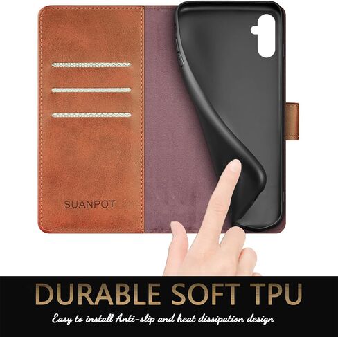 جراب محفظة SUANPOT لهاتف Samsung Galaxy A14 5G مع حامل بطاقة الائتمان RFID، غطاء واقٍ من جلد البولي يوريثان قابل للطي للنساء والرجال لهاتف Samsung A14 (بني فاتح) in Kuwait
