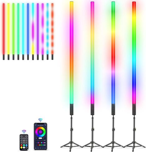 4Pack RGB Tube Light Bar(4FT) with Light Stand, Battery Powered LED Video Light Wand Stick for DJ Lighting, Dance Club and Photography Lighting in Kuwait