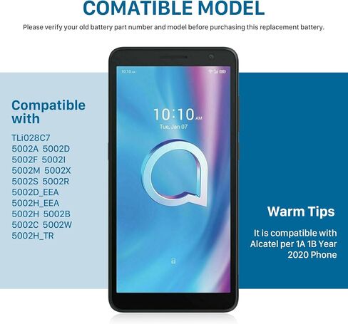بطارية TLi028C7، [3200 مللي أمبير] 2024 بطارية بديلة جديدة لـ Alcatel 1B (2020) 5002A 5002L 5002H، A3 A509DL Tracfone in Kuwait