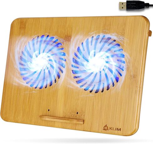 KLIM Bamboo - وسادة تبريد للكمبيوتر المحمول - إصدار جديد - سرعة قابلة للتعديل - حامل تبريد مع مراوح وهيكل من الخيزران، لأجهزة الكمبيوتر المحمولة التي يتراوح حجمها بين 10 بوصات و15,6 بوصة - منفذ USB إضافي in Kuwait