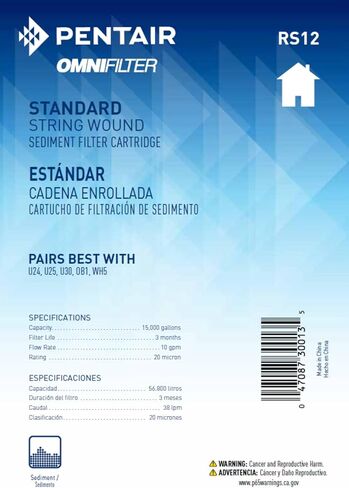 Pentair OMNIFilter RS12 Sediment Water Filter, 10-Inch, Standard Whole House String Wound Sediment Replacement Filter Cartridge, 10" x 2.5", 20 Micron, Pack of 2 in Kuwait