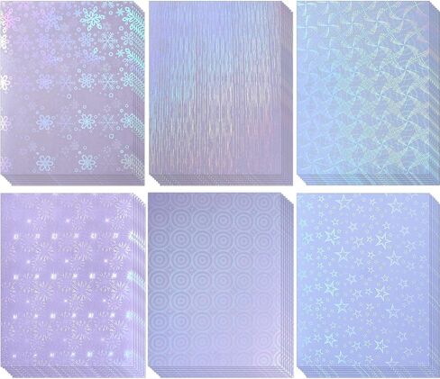 Holographic Laminate Sheets - 36 Sheets Self-Adhesive Waterproof A4 Transparent Paper | Line, Round, Windmill, Fireworks, Snow, Stars | Durable 11.7 x 8.3 Inches Lamination for Crafting & Decorations in Saudi Arabia