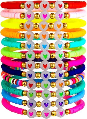 Friendship Bracelets for Women - Heishi Surfer Colorful Beaded Inspire Bracelets Set for Teen Girls - Kid's Play Bracelets Set Boho Bracelets Jewelry in Saudi Arabia