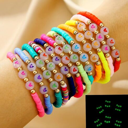 Friendship Bracelets for Women - Heishi Surfer Colorful Beaded Inspire Bracelets Set for Teen Girls - Kid's Play Bracelets Set Boho Bracelets Jewelry in Saudi Arabia