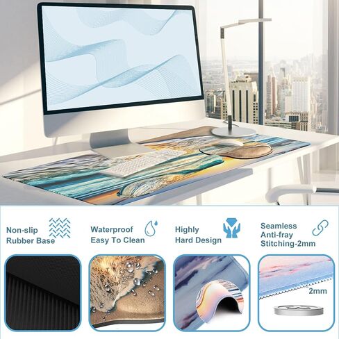 4 in 1 Mouse Pad and Keyboard Wrist Rest Set, Waterproof Desk Mat + Memory Foam Keyboard Pad + Mouse Pad with Wrist Rest + Coaster, Ergonomic Design Mousepad Set for Computer Office Table Decor, Beach in Saudi Arabia