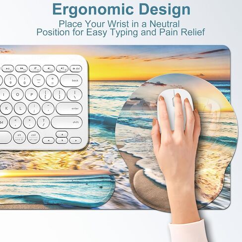 4 in 1 Mouse Pad and Keyboard Wrist Rest Set, Waterproof Desk Mat + Memory Foam Keyboard Pad + Mouse Pad with Wrist Rest + Coaster, Ergonomic Design Mousepad Set for Computer Office Table Decor, Beach in Saudi Arabia