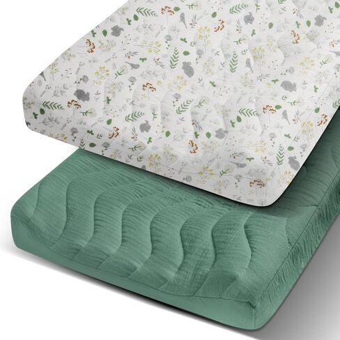 2 Pack Muslin Changing Pad Cover, Cotton Quilted Top Baby Changing Table Pad Covers, Soft Breathable Boho Changing Pad Sheets Fit for Standard Changing Pad 16" x 32" (Forest & Roman Green) in Saudi Arabia
