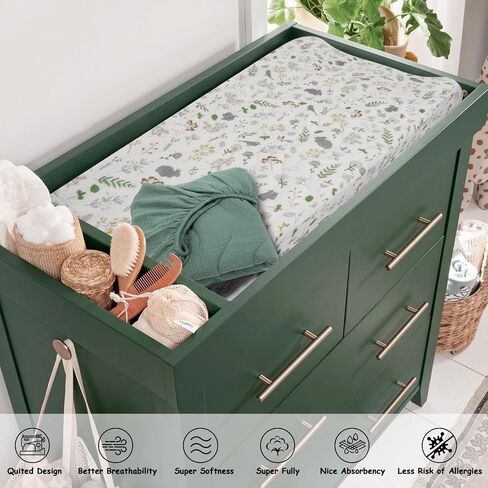 2 Pack Muslin Changing Pad Cover, Cotton Quilted Top Baby Changing Table Pad Covers, Soft Breathable Boho Changing Pad Sheets Fit for Standard Changing Pad 16" x 32" (Forest & Roman Green) in Saudi Arabia
