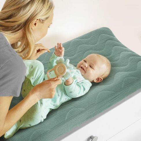 2 Pack Muslin Changing Pad Cover, Cotton Quilted Top Baby Changing Table Pad Covers, Soft Breathable Boho Changing Pad Sheets Fit for Standard Changing Pad 16" x 32" (Forest & Roman Green) in Saudi Arabia