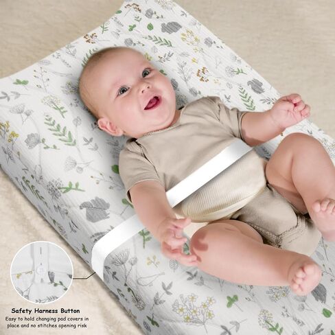 2 Pack Muslin Changing Pad Cover, Cotton Quilted Top Baby Changing Table Pad Covers, Soft Breathable Boho Changing Pad Sheets Fit for Standard Changing Pad 16" x 32" (Forest & Roman Green) in Saudi Arabia