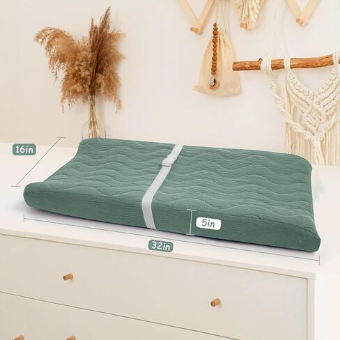 2 Pack Muslin Changing Pad Cover, Cotton Quilted Top Baby Changing Table Pad Covers, Soft Breathable Boho Changing Pad Sheets Fit for Standard Changing Pad 16" x 32" (Forest & Roman Green) in Saudi Arabia