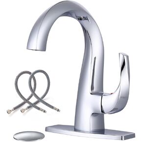 WOWOW Single Handle Bathroom Faucet 1 Hole High Arc Bathroom Basin Faucet Oiled Rubbed Bronze with Pop Up Drain, Solid Brass Commercial Bathroom Sink Faucet Basin Vanity Bar Faucet (Patented Product)