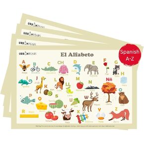 Disposable Stick-on Placemat | Spanish ABC Placemat | Disposable Stick on Placemats for Kids | 40 Pack | Baby & Kids at Home | Restaurant and School | 12'' x 18'' | Urban Pears - Baby/Kids PlaceMats