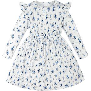 Girls Long Sleeve Dress - Ruffle Bowknot Toddler Party Dress Kids Fall Winter Clothes Cute Pattern Playwear Outfit