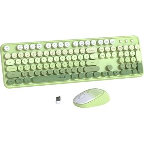 UBOTIE Colorful Computer Wireless Keyboards Mouse Combos, Typewriter Flexible Keys Office Full-Sized Keyboard, 2.4GHz Dropout-Free Connection and Optical Mouse (Green Gradient)