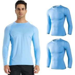 Mens 2-Pack Long Sleeve Sun Protection Cooling Shirts with UPF 50+, Quick Dry for Fitness Running & Outdoor Activity