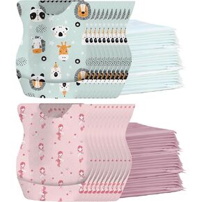Baby Disposable Bibs 100pcs Travel Feeding Bib Set - Leakproof Liner, Food Catcher Pocket for 6-18 Months Babies Toddlers