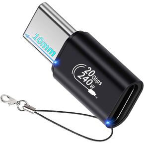 USB C Male to Female Adapter, 1-Pack Type-C Extender 10mm Tip - Support 240W | 20Gbps | 4K@60Hz Compatible with iPhone 16 Pro Max 15 Plus,MacBook, Galaxy S24,Steam Deck,Rugged Phone or Heavy Duty Case