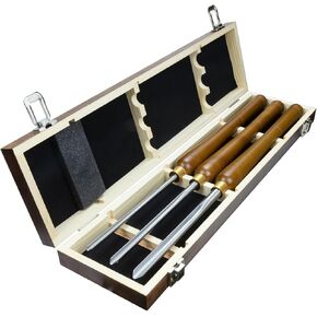 3 Pcs HSS Bowl Gouge Lathe Chisel Set, Wood Lathe Bowl Turning Tools with Wooden Box, 1/4-Inches, 3/8-Inches and 1/2-Inches chisels for woodturning