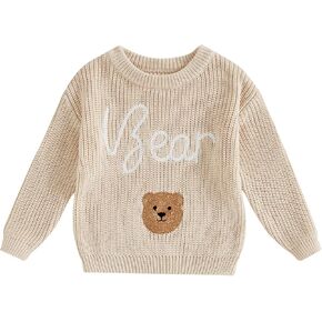 Baby Girl Boy Toddler Knit Sweater Cute Bear Crew Neck Long Sleeve Blouse Pullover Sweatshirt Winter Warm Kids Tops