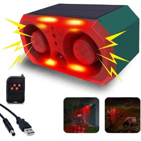 Solar Outdoor Motion Detector Sensor Alarm, Personalize Recording Siren & Strobe Lights, 2*130db Noise Maker, builtin 13 Sounds Modes Bluff & Intimidate Security Sensor Warning Siren