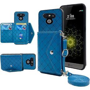 ELISORLI Compatible with LG G5 Wallet Case with Crossbody Shoulder Strap Stand Leather Credit Card Holder Lanyard Phone Cover Cell Accessories for LGG5 SE LG5 G 5 5G Women Girl Blue