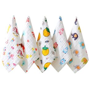Baby Six-Layer Plain Gauze Towel Cartoon Picture 11.8 * 11.8 Inches 5 Pieces