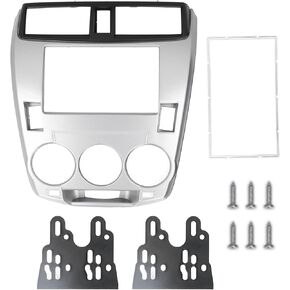 Double DIN Installation Dash Kit, Silver ABS 2 Din Stereo audio Fascia Panel Navigation Fascia Car Stereo Frame for Honda City 2008-2013