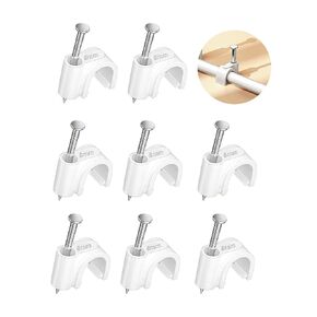 100 Pcs 8mm Cable Clips with Nails - Ethernet Cable Wall Clips, LAN Network Cable Tacks, Internet Coax & Speaker Wire Clips, Computer Patch Cord Clips for Cat5/Cat5e/Cat6/Cat6a/Cat7/Cat8 RJ45 Cables