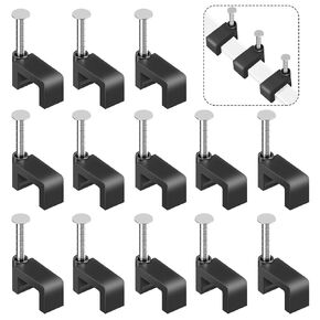 Black Cable Clips Nail in Cable Clips 100 Pcs 8mm Flat Black Ethernet Cable Wall Clips Cable Tacks Coax Cable Clips Speaker Wire Clips Cable Nails for Cords Cat5/Cat5e/Cat6/Cat7 RJ45 Cord Clips