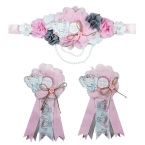 3 Pack Elephant Mom to Be Sash Daddy to Be Corsage Pins Flower, Baby Shower Sash, Maternity Sash Belly Belt Gift for Mommy Dad Elephant Baby Shower Decorations (Blue)