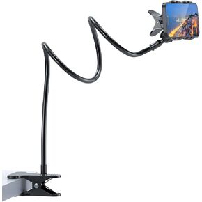 TEKING Gooseneck Cell Phone Holder [Strong Clamping Force] Flexible 360° Adjustment Lazy Mobile Phone Stand for iPhone 12/13/14 ProMax Samsung and Other Smart Phones, Full Length 29.5 Inches, Black