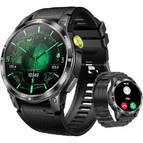 Smart Watch, GPS Fitness Tracker with Compass, 1.508" AMOLED Always-on Display, Bluetooth Call, Health Monitor, 110+ Sports Modes, IP68 Waterproof Sport Watch for Android iPhone with 2 Bands