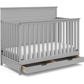 سرير أطفال STORKCRAFT Homestead 5 في 1 قابل للتحويل مع درج (رمادي بيبل) - معتمد من GREENGUARD الذهبي، سرير أطفال مع مجموعة أدراج، يتضمن درج تخزين الحضانة، يتحول إلى سرير طفل صغير وسرير كامل الحجم in Kuwait