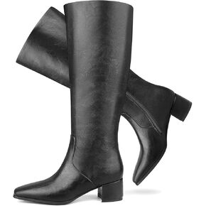 Cozivwaiy Knee High Boots for Women Comfortable Block Low Heel Dress Boots Half Zipper Tall Boots Wide Calf Fall Boots
