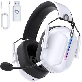 Gaming Headsets Wireless, 2.4GHz Gaming Headsets for PC, PS5, PS4, Gaming Headphones with Mic, White